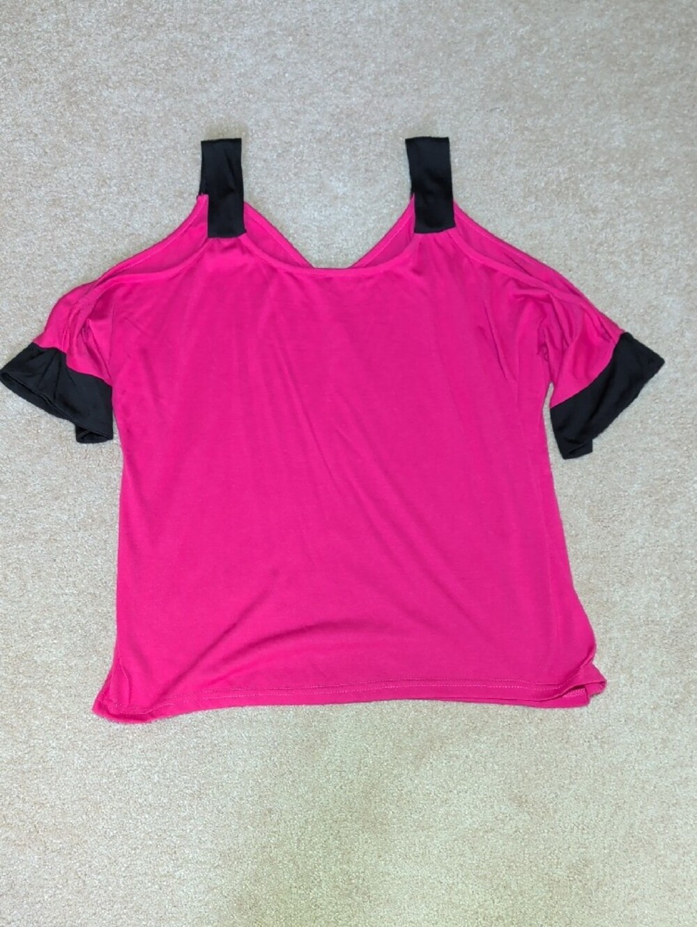 Women's Hot Pink Cold-Shoulder Top with Black Straps